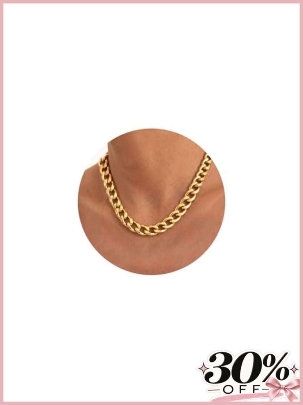 Chunky Cuban Chain Necklace 18K Gold Plated Stainless Steel Layering Statement